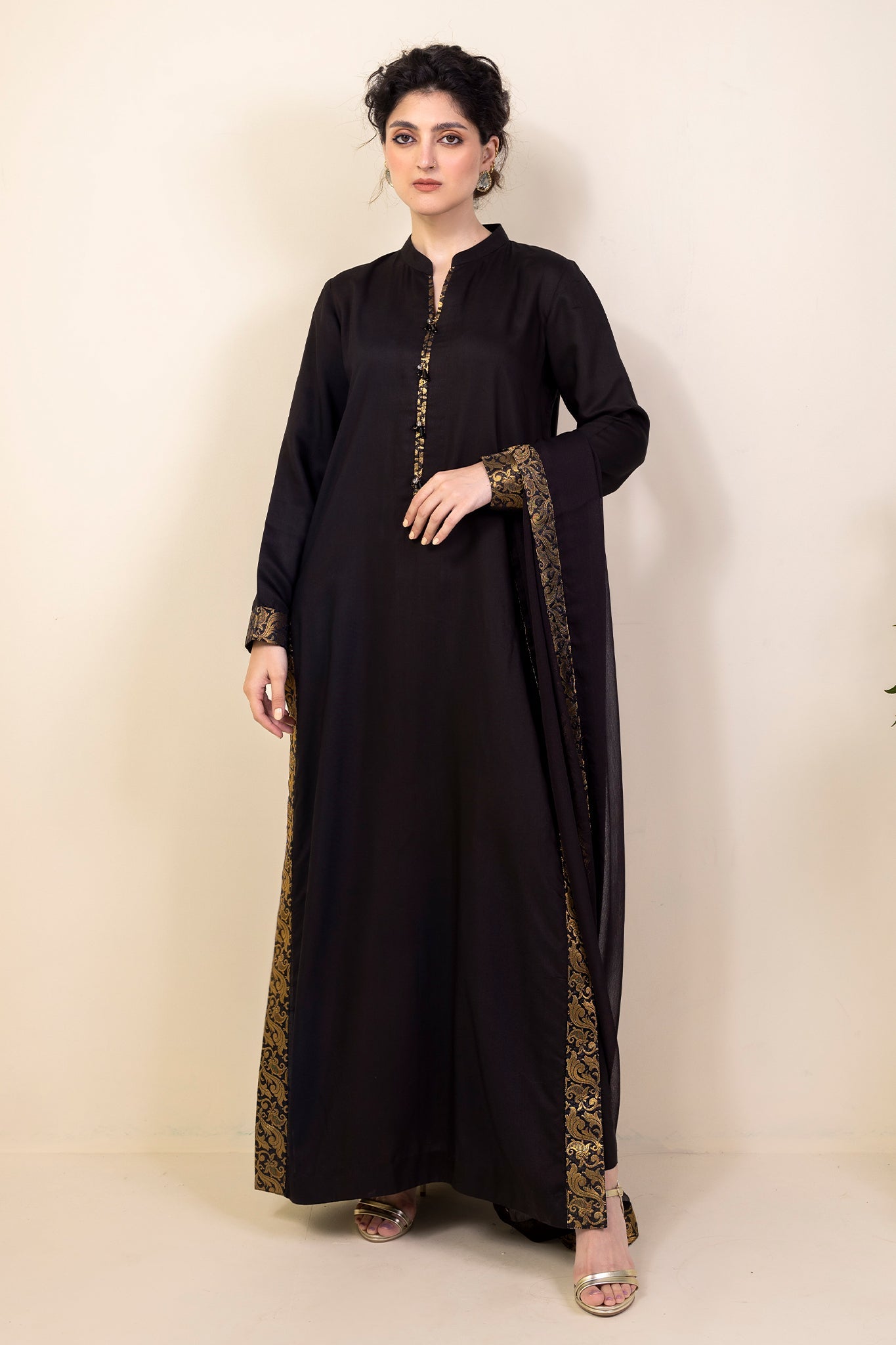 GHULABRI - 3-PIECE BLACK VISCOSE SUIT - PRET