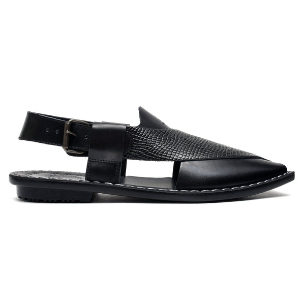 LEATHER PESHAWARI CHAPPAL - CHARSADA-014 BLACK