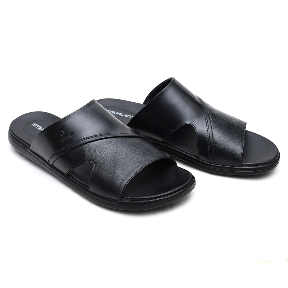 LEATHER SLIPPER - VCT-002 BLACK