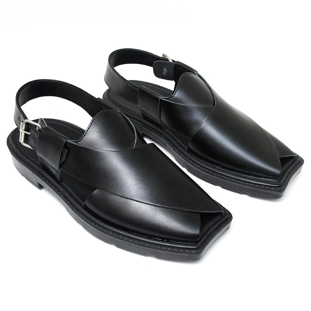 LEATHER PESHAWARI  CHAPPAL - PAHARI-002 BLACK