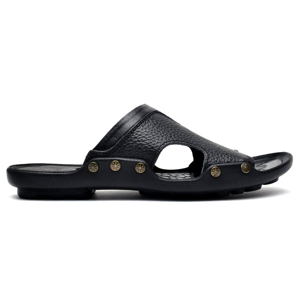 LEATHER SLIPPER - FIVE STONE-003 BLACK