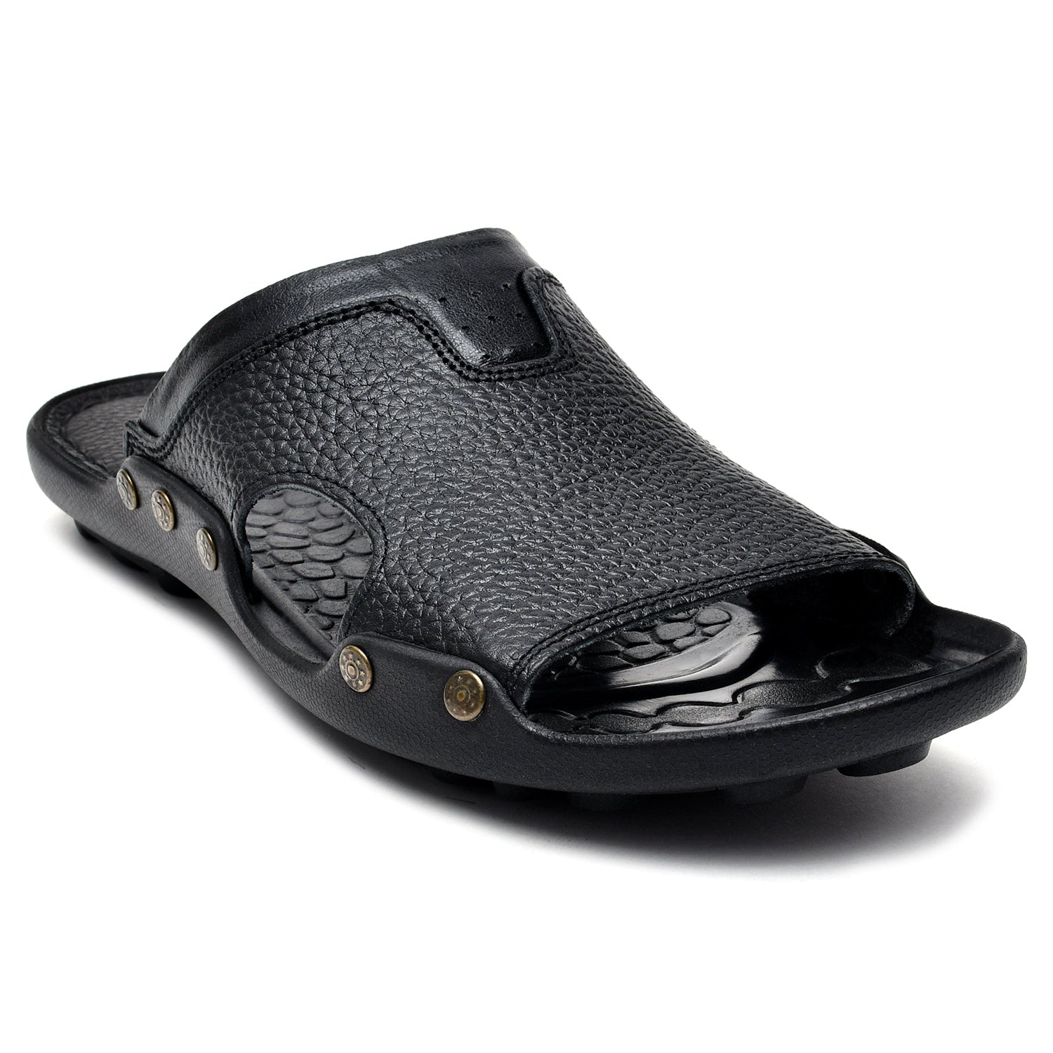 LEATHER SLIPPER - FIVE STONE-003 BLACK