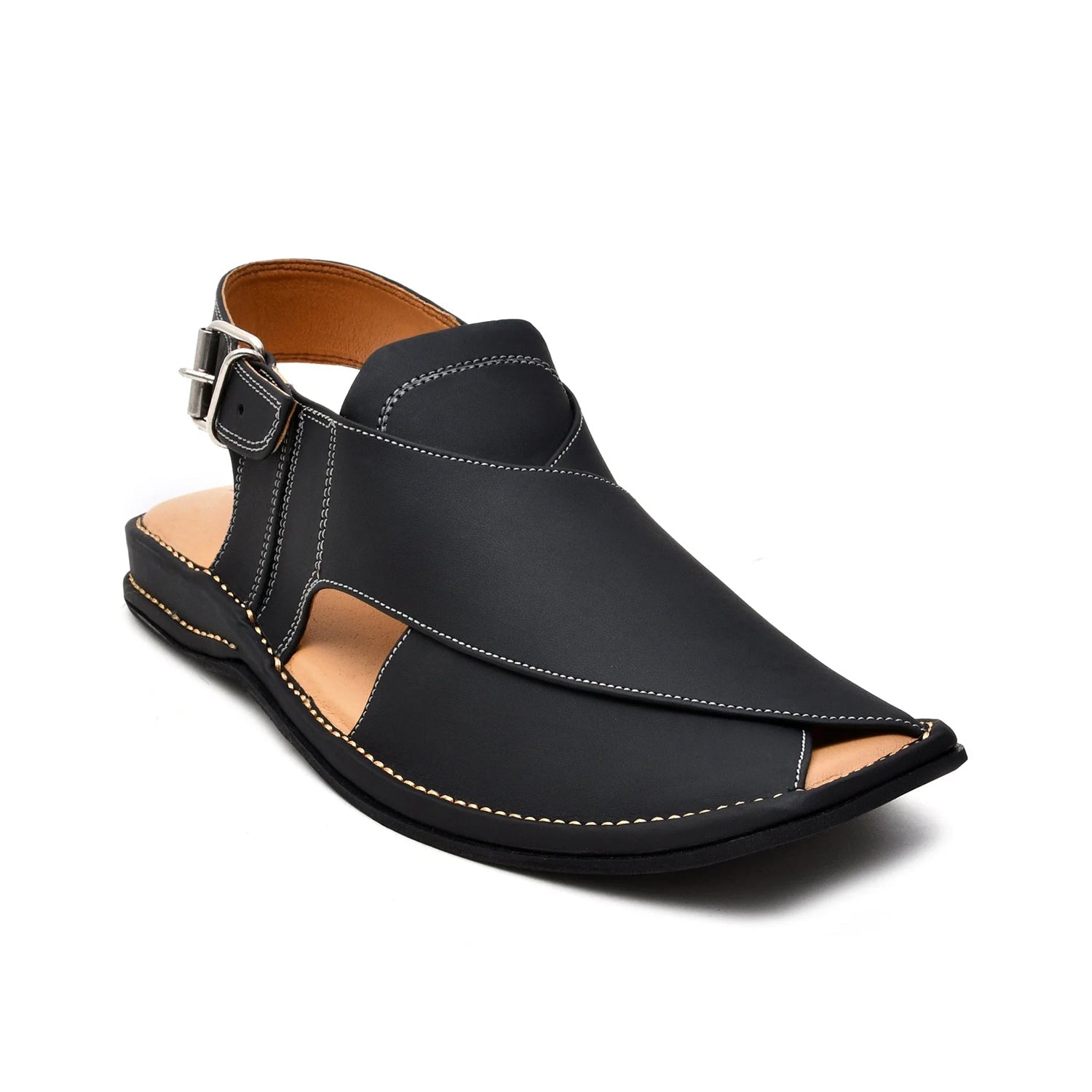 LEATHER PESHAWARI CHAPPAL - LCM-0002 BLACK