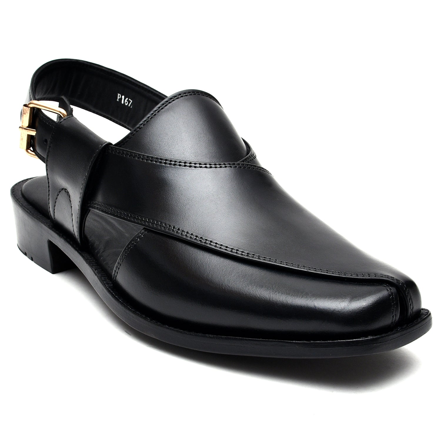 LEATHER PESHAWARI CHAPPAL - P-167 BLACK