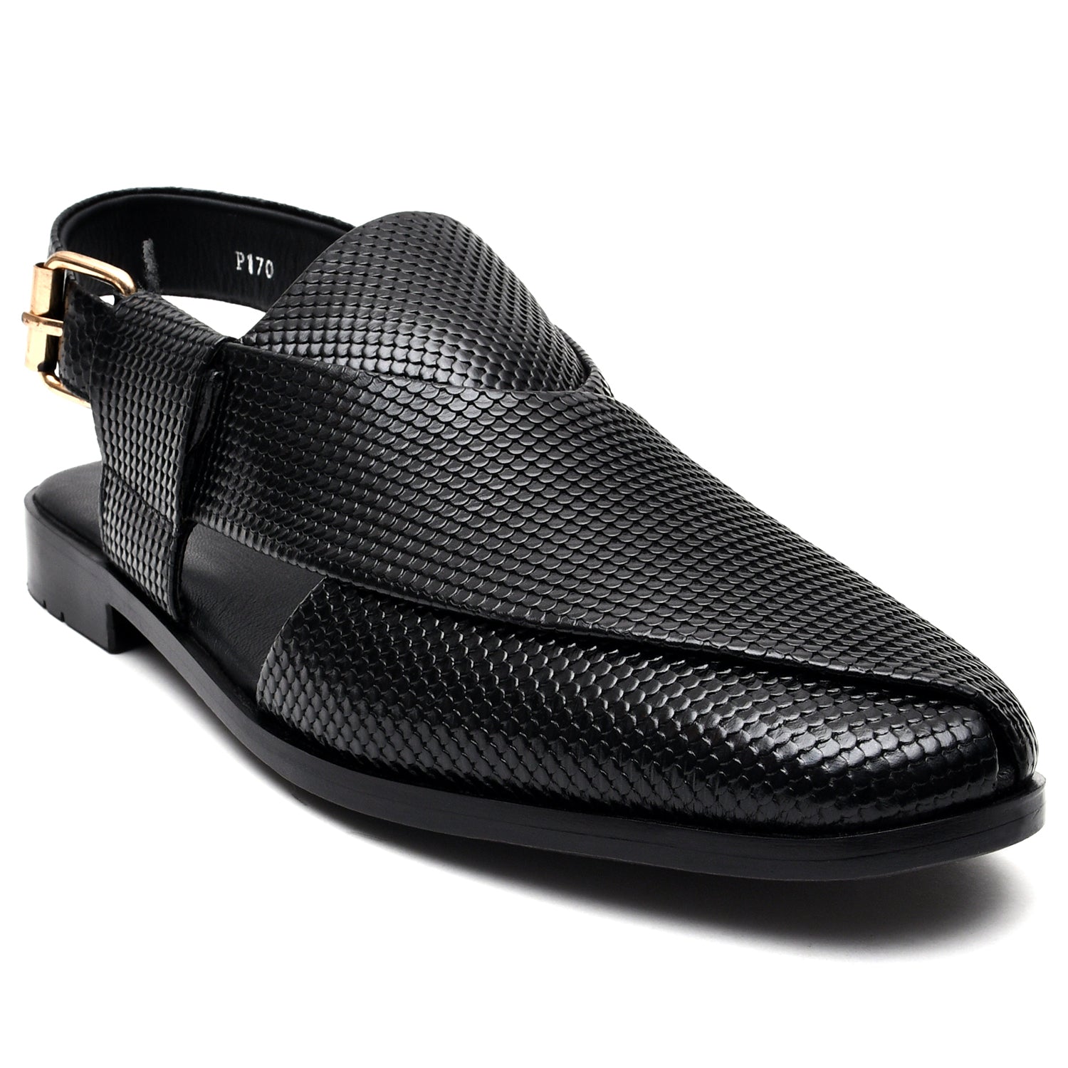 LEATHER PESHAWARI CHAPPAL - P-170 BLACK