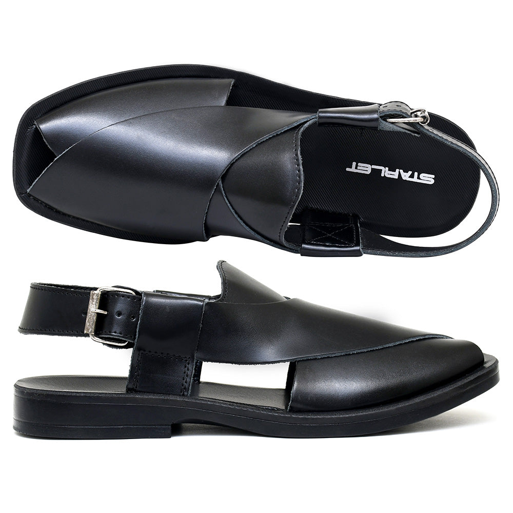 LEATHER PESHAWARI  CHAPPAL - PS-1501 BLACK