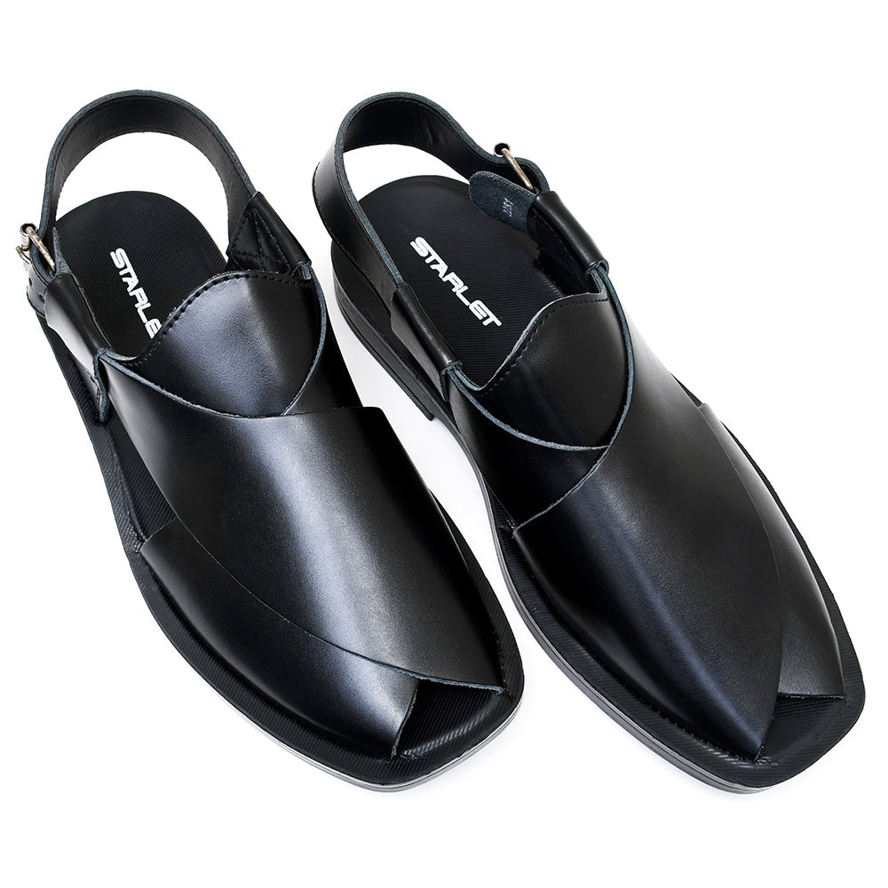 LEATHER PESHAWARI  CHAPPAL - PS-1501 BLACK