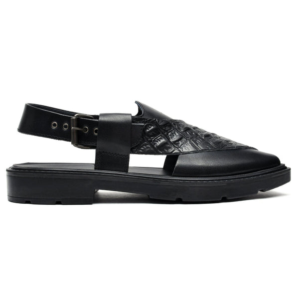 LEATHER PESHAWARI  CHAPPAL - PAHARI-008 BLACK